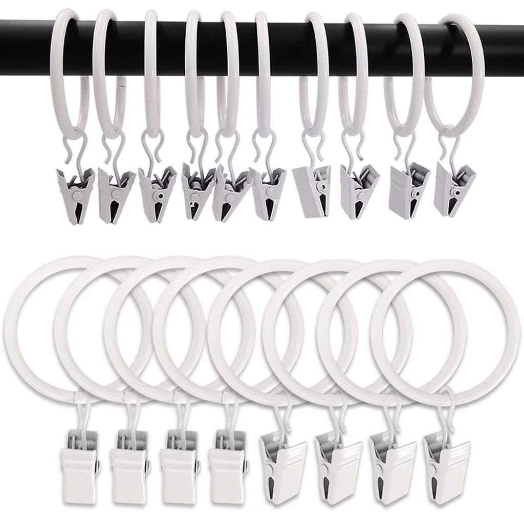 40 Pack Curtain Rings with Clips, Drapery Clips with Rings, Drapes Rings 1.26 in Interior Diameter, Fits up to 1 in Curtain Rod, Black