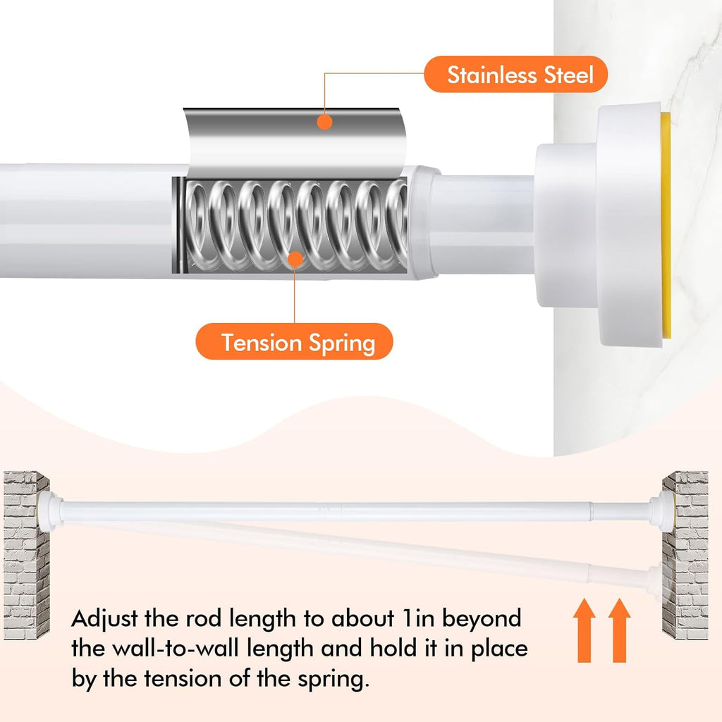 Shower Curtain Rod 31-80 in Adjustable Curtain Rod No Drilling Tension Shower Rod Stainless Steel for Bathroom Room Divider, White