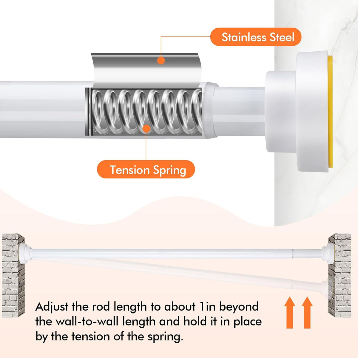 Shower Curtain Rod 31-80 in Adjustable Curtain Rod No Drilling Tension Shower Rod Stainless Steel for Bathroom Room Divider, White