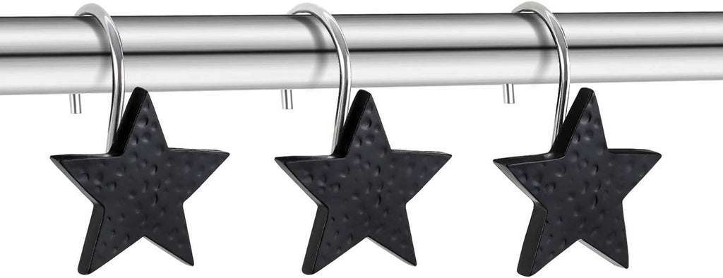CHICTIE Star Shower Curtain Hooks,Black Decorative Shower Curtain Hooks Rings,Set of 12 Rust Proof Shower Hooks for Bathroom (Black)