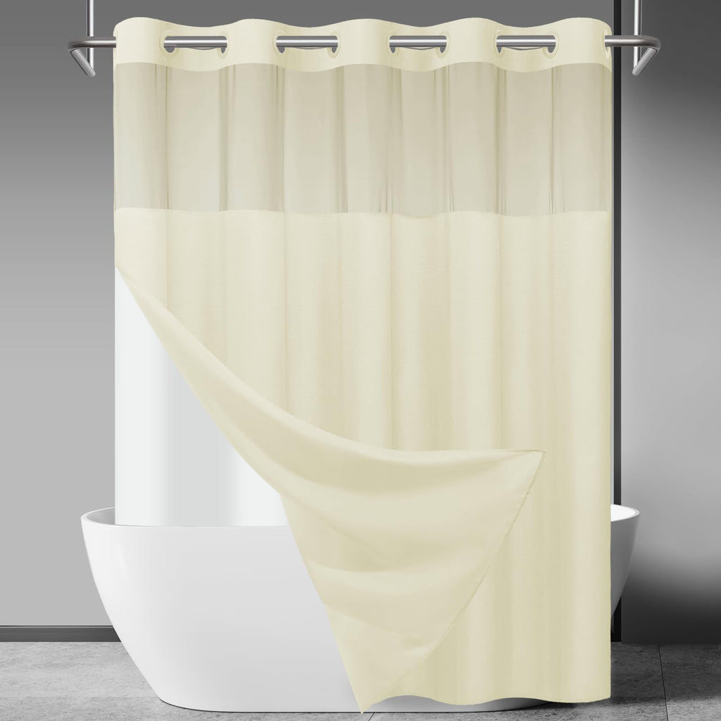SORTTO Ringless Slub Shower Curtain with Snap in Liner, 71x74, Black