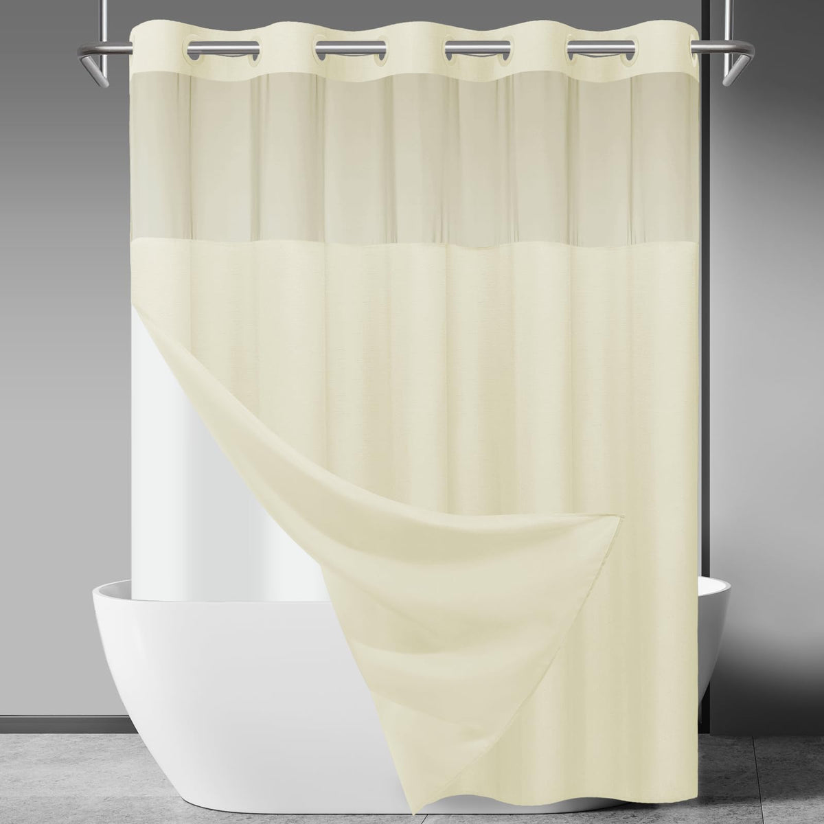 SORTTO Ringless Slub Shower Curtain with Snap in Liner, 71x74, Black