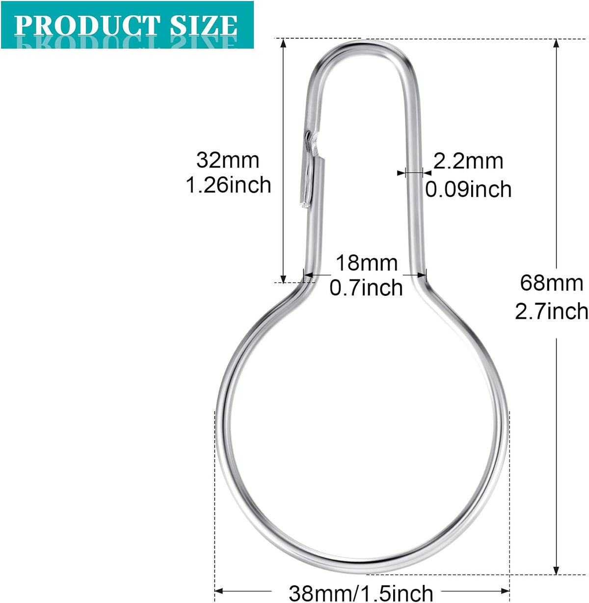 Queekay 60 Pcs Metal Shower Curtain Hooks Reusable Hanging Clips, Silver