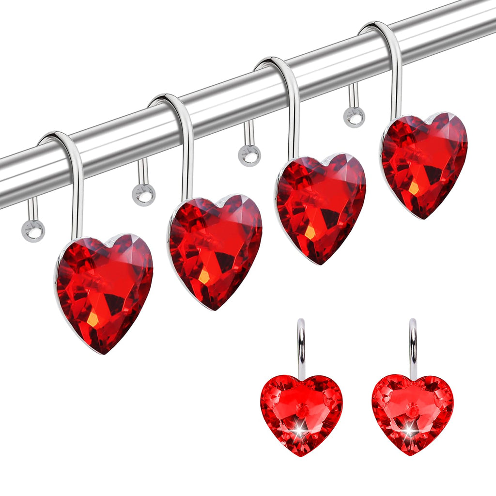Shower Curtain Hooks Rings for Bathroom, 12PCS Valentines Day Heart Stainless Steel Rust Resistant Decorative Rhinestones Shower Curtain Rings Hangers for Shower Curtains, Clothing, etc.