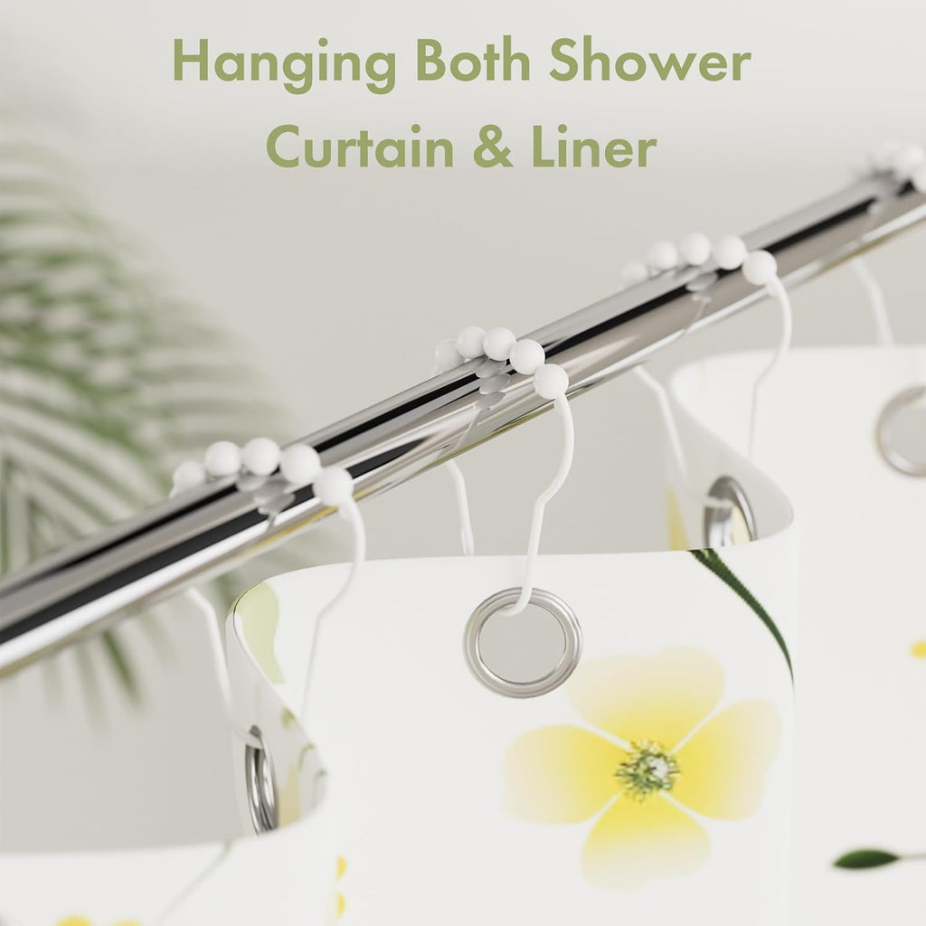 Amazer Shower Curtain Hooks, Decorative Shower Curtain Hooks Rust-Resistant Stainless Steel Shower Curtain Hooks for Bathroom Shower Rod-Set of 12, Polished White