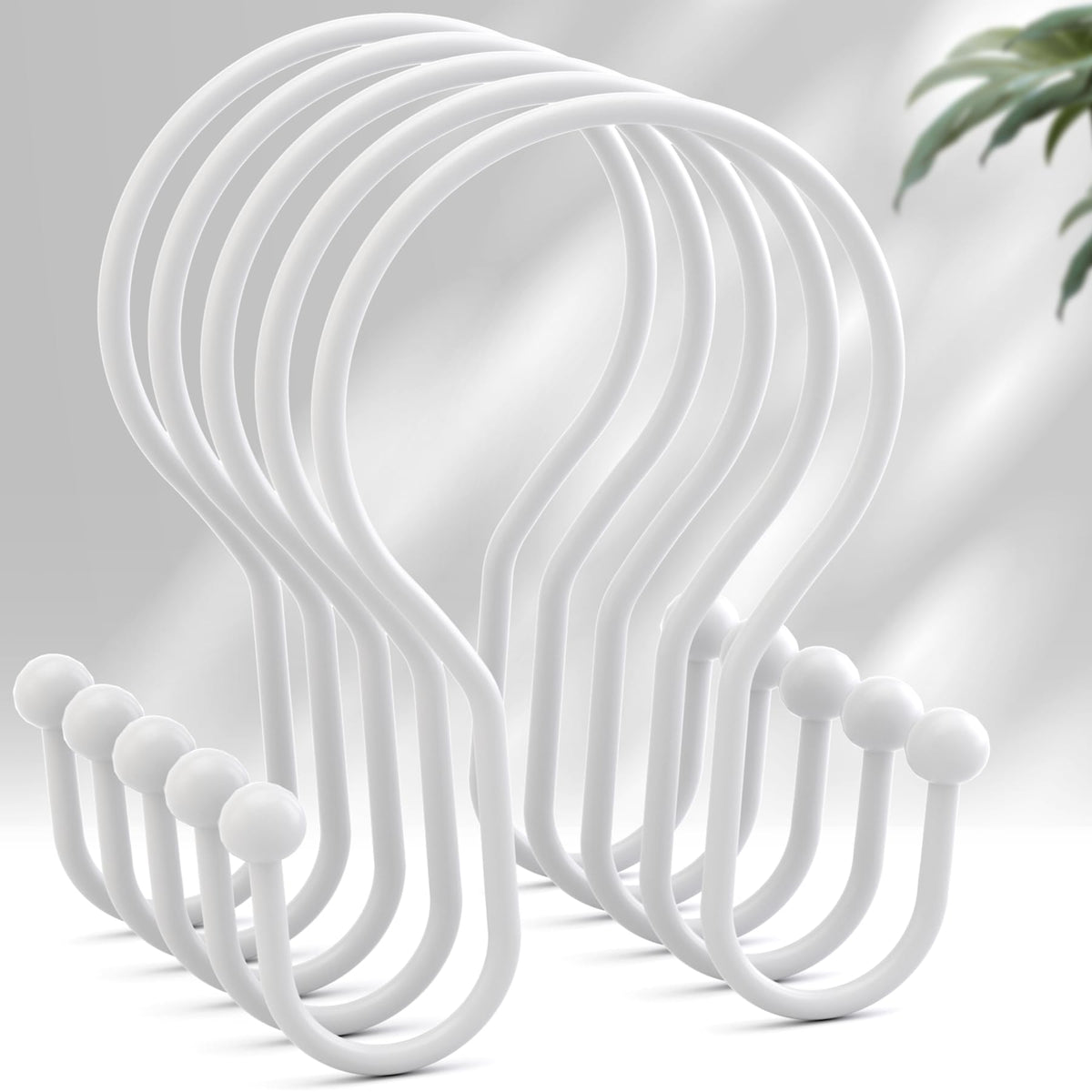 AmazerBath Shower Curtain Hooks Brushed Nickel Shower Curtain Rings, Simple Double Hook Shower Curtain Hooks Rust Proof, Smooth Glide Metal Shower Hooks for Shower Curtain, 12Pcs Shower Rod Hooks