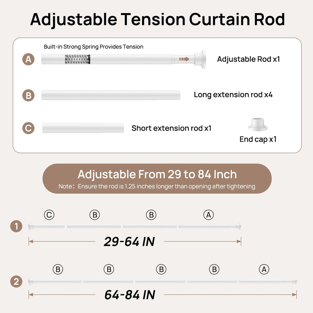 ALLZONE Tension Shower Curtain Rod, 29-84 In, Spring Loaded Curtain Rod