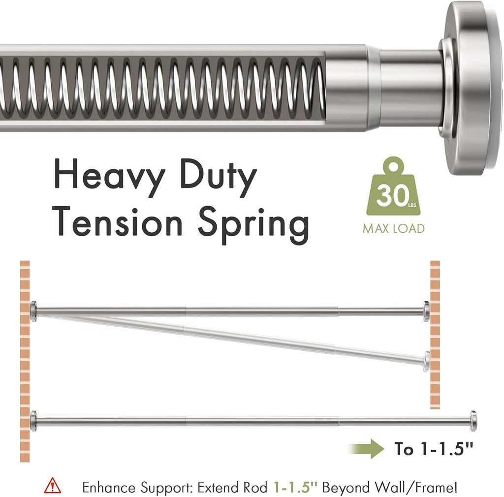 AmazerBath Nickel Spring Tension Shower Curtain Rod 31-75 Inches, 1 Inch Diameter Heavy Duty Tension Rod Rust Proof Bathroom Curtain Rod, Adjustable No Drill Easy Segmented Installation
