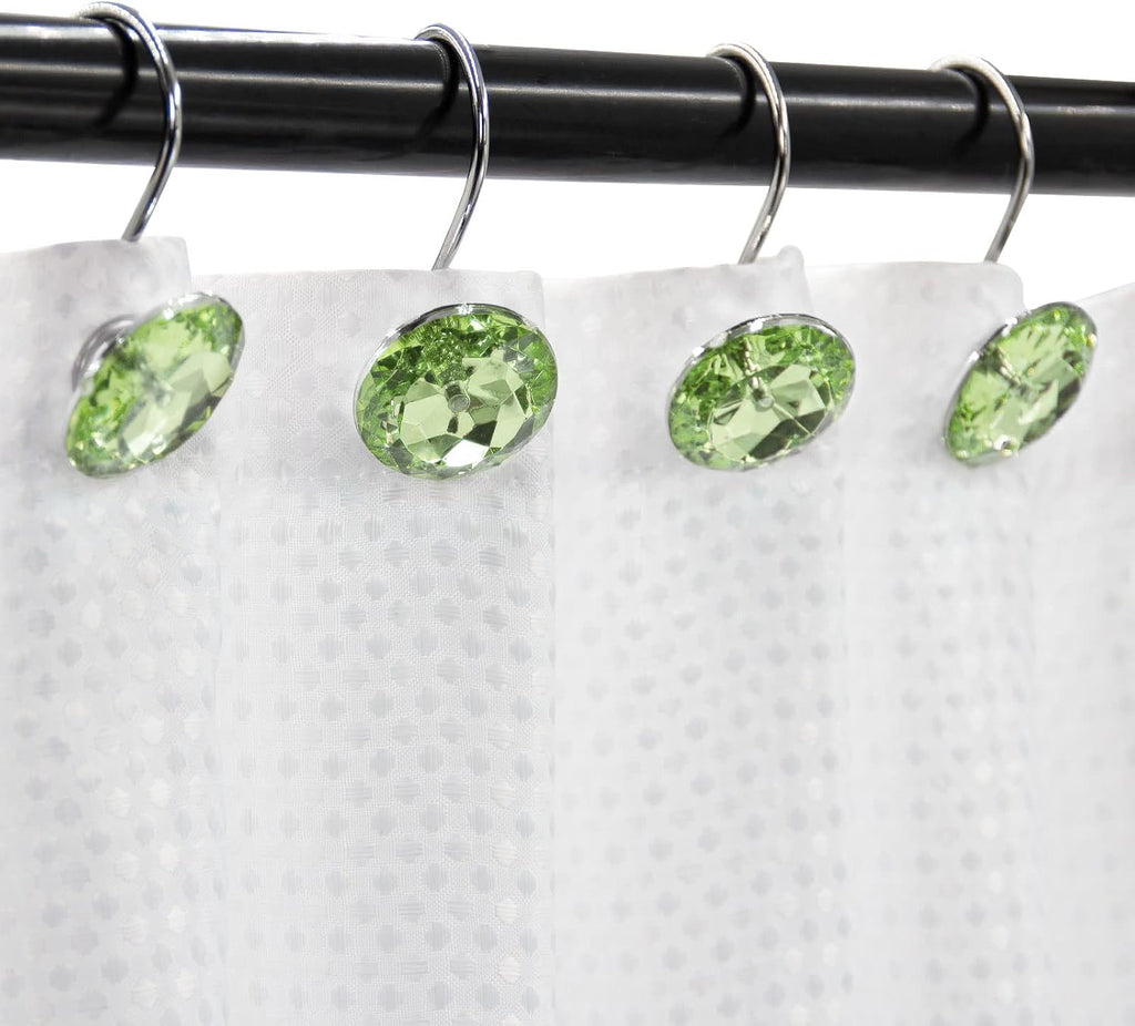 Crystal Diamond Round Shower Curtain Hooks Rings for Bathroom,Sage,12PCS