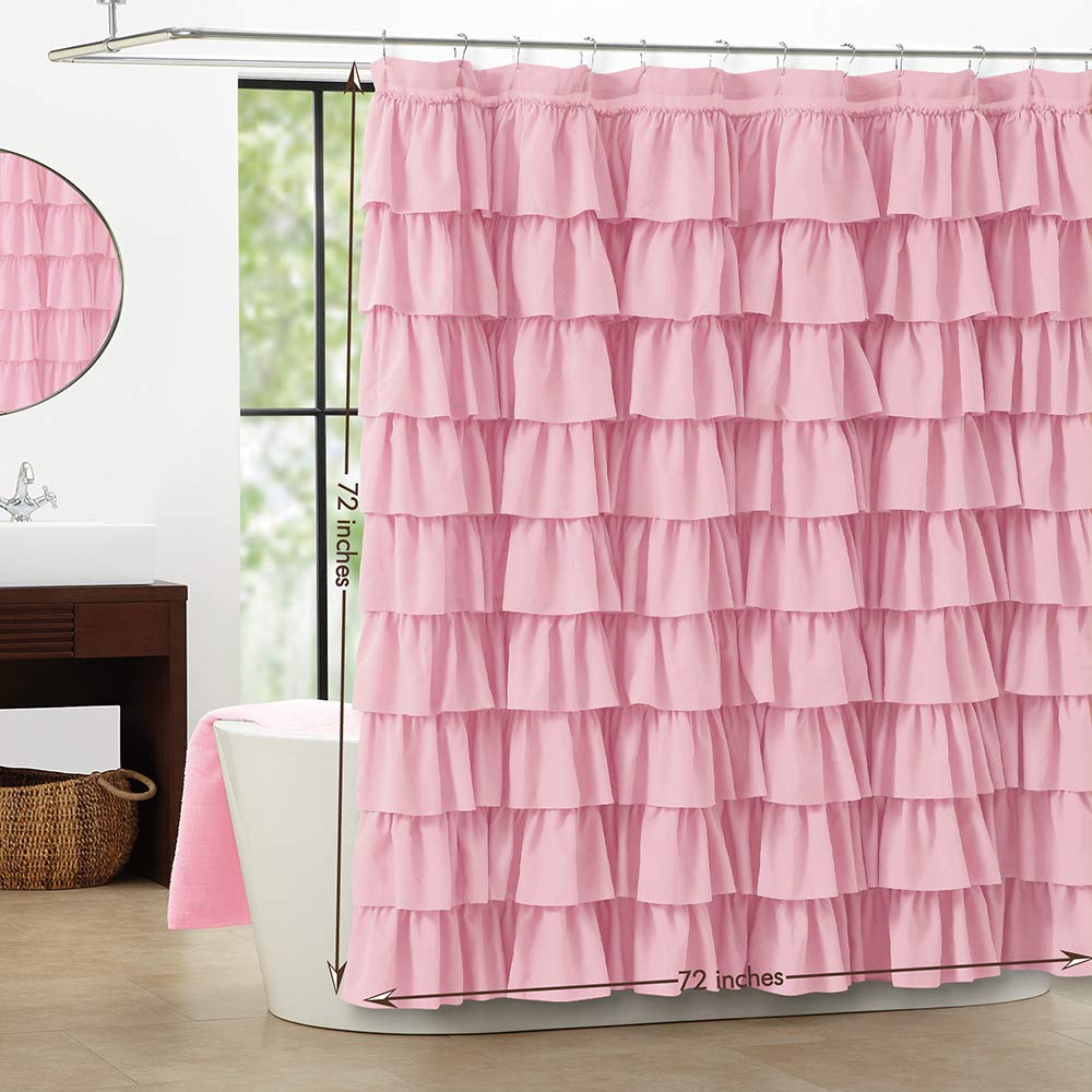 White Ruffle Shower Curtain for Bathroom,72 x 72 Inches, Farmhouse Style