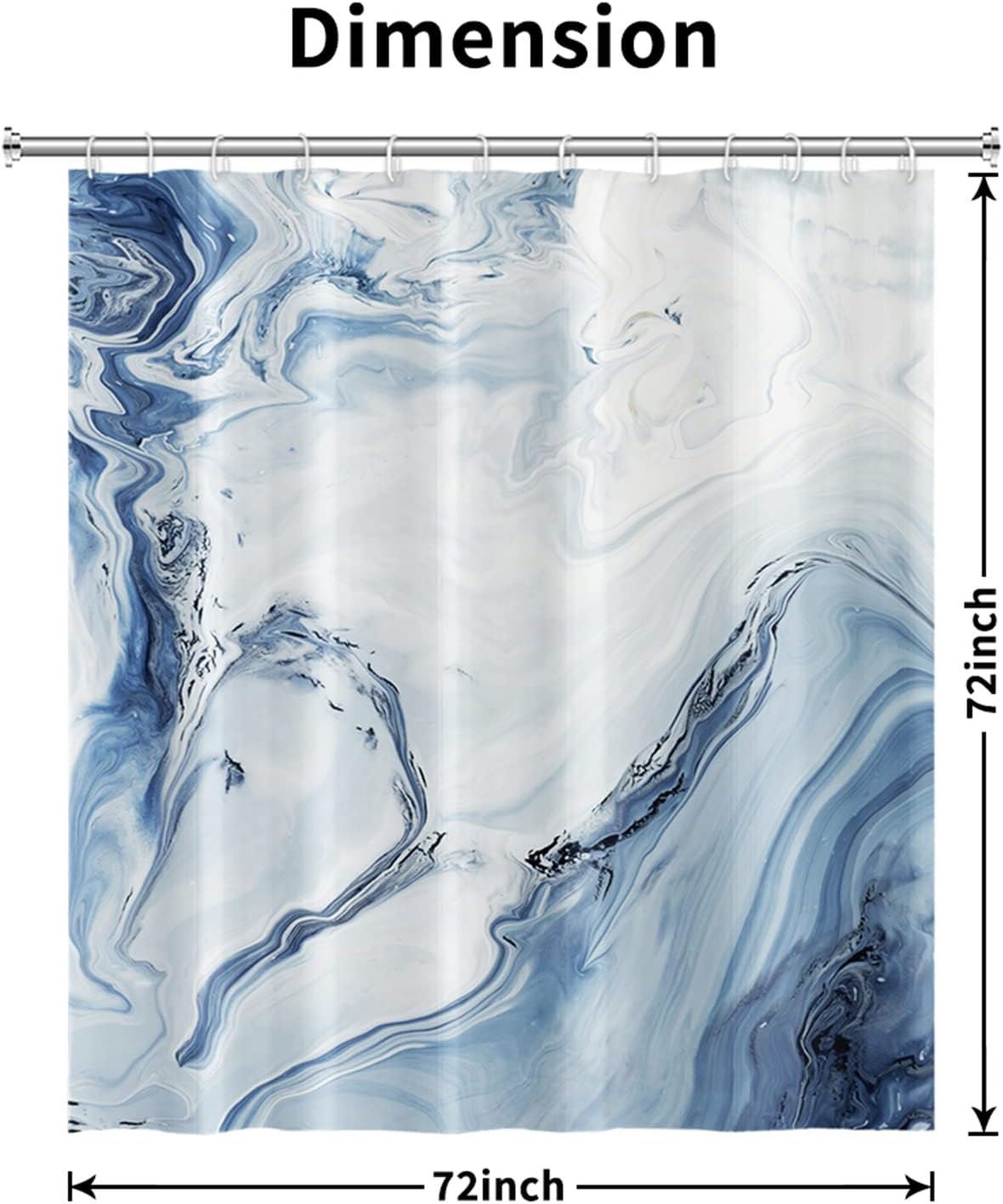 AWERT Blue Marble Shower Curtain - Waterproof for Bathroom Decor, Printed Washable With Hooks, 72x72 Inch