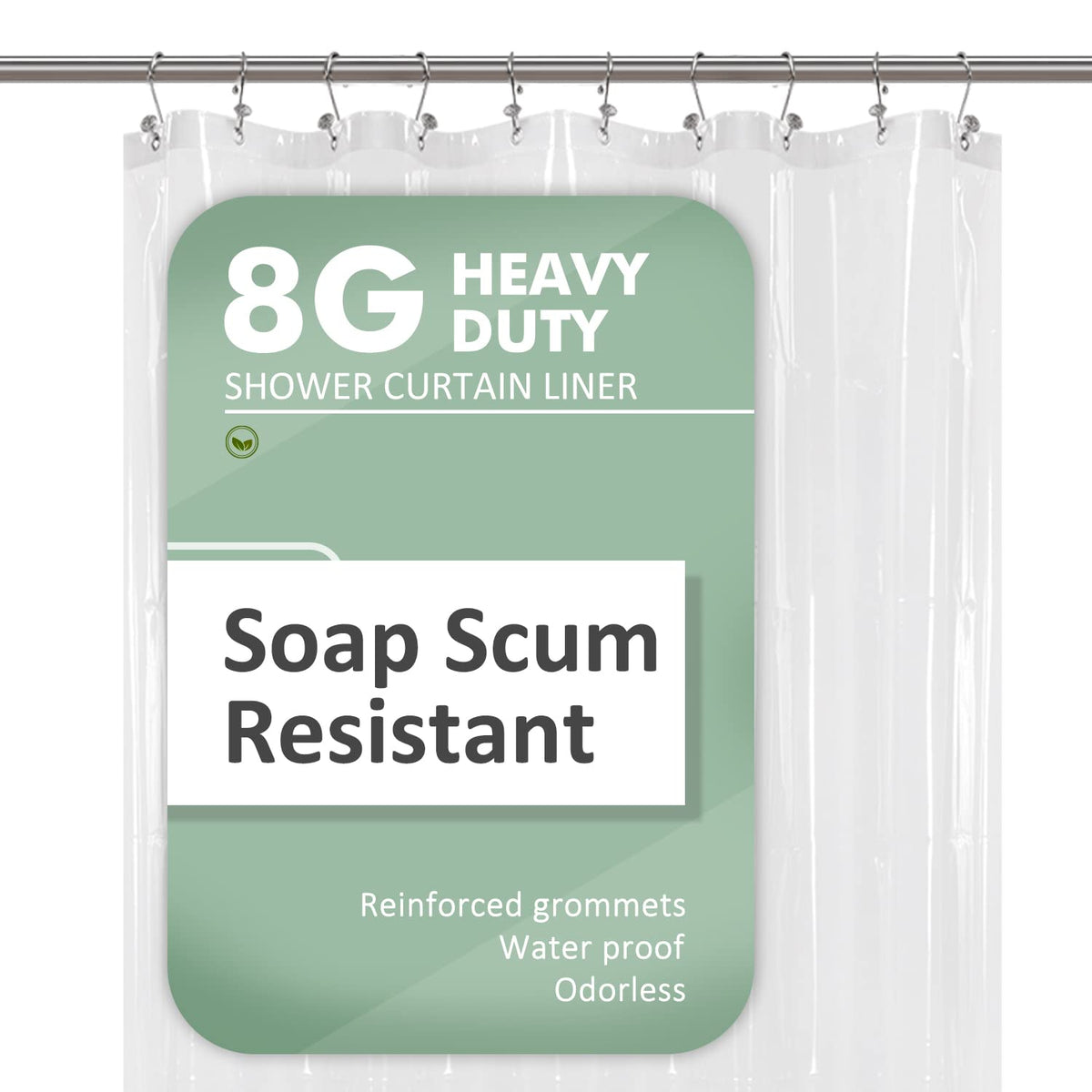 Barossa Design 48 inch Wide Stall Shower Curtain Liner with Magnets, Clear