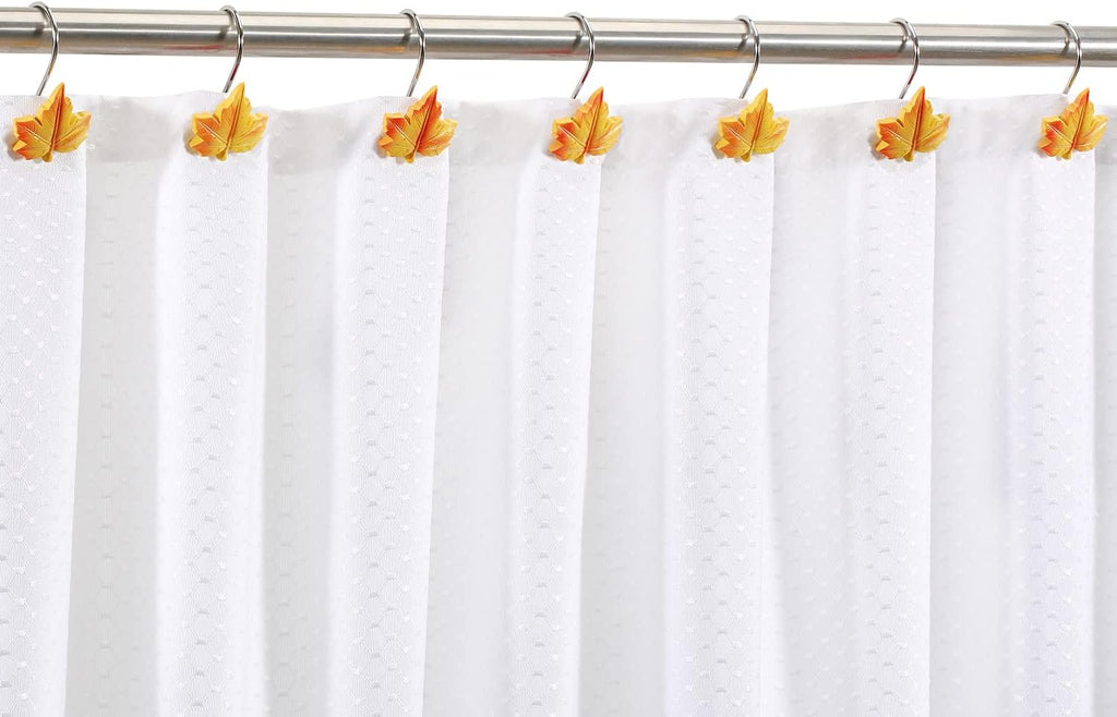 Maple Leaf Shower Curtain Hooks, 12Pcs Thanksgiving Decorative Shower Curtain Hooks, CHICTIE Autumn Fall Leaves Shower Curtain Rings Rustproof for Bathroom Bedroom Room Decor (Deciduous Yellow)
