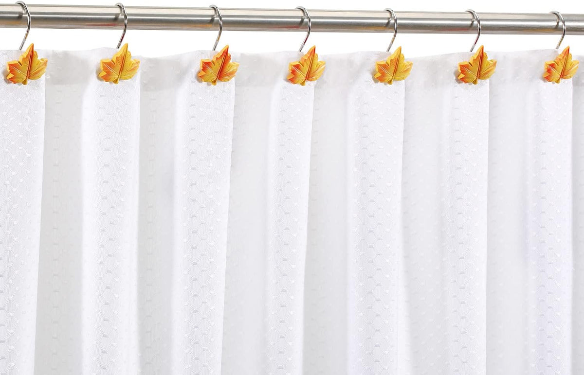 Maple Leaf Shower Curtain Hooks, 12Pcs Thanksgiving Decorative Shower Curtain Hooks, CHICTIE Autumn Fall Leaves Shower Curtain Rings Rustproof for Bathroom Bedroom Room Decor (Deciduous Yellow)