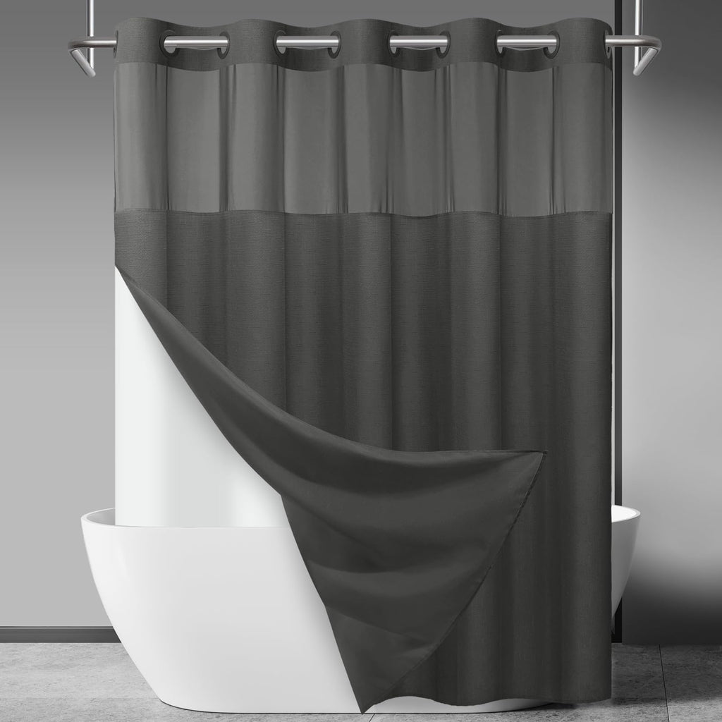 SORTTO Ringless Slub Shower Curtain with Snap in Liner, 71x74, Black