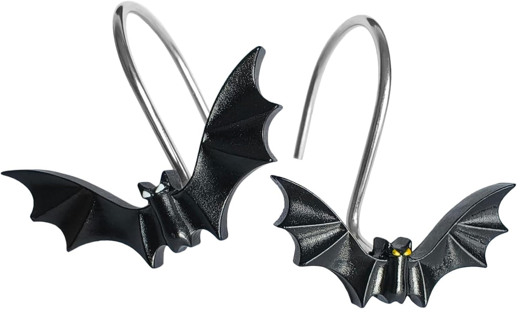 CHICTIE Halloween Shower Curtain Hooks, Cute Bat Decorative Shower Rings for Shower Curtains Rods,Set of 12 Black Shower Hooks Hangers Rust-Resistant Babys Girls Room Bathroom