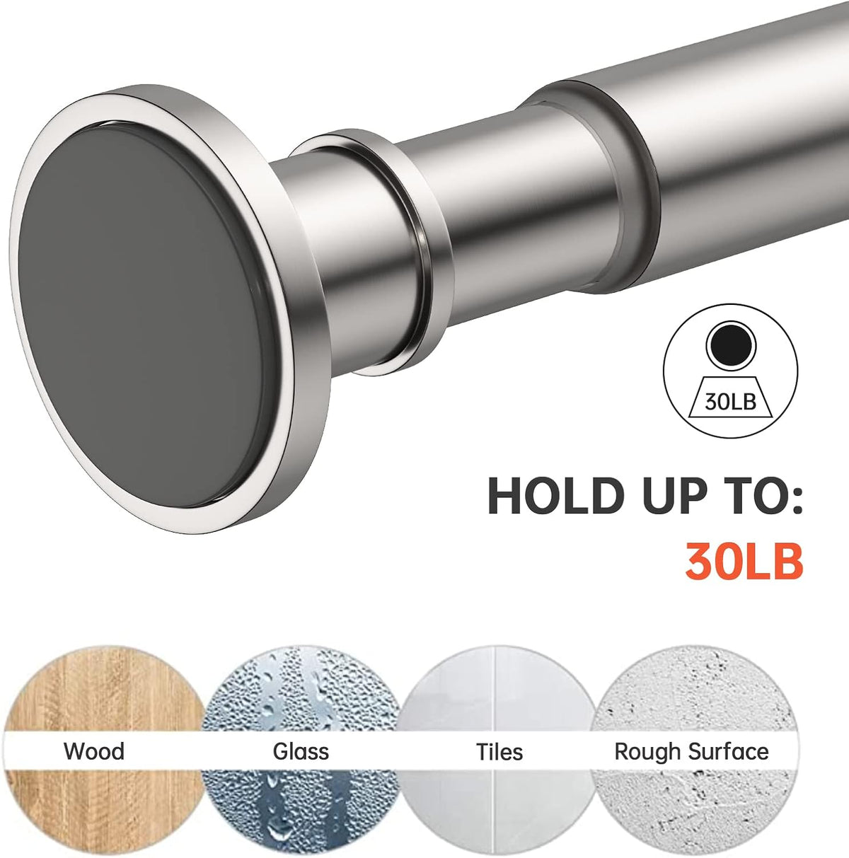 BRIOFOX Industrial Shower Curtain Rod - Rustproof Non-Slip 43-72 Inch 304 Stainless Steel Tension Curtain Rod for Window or Bathroom, Brushed Nickel