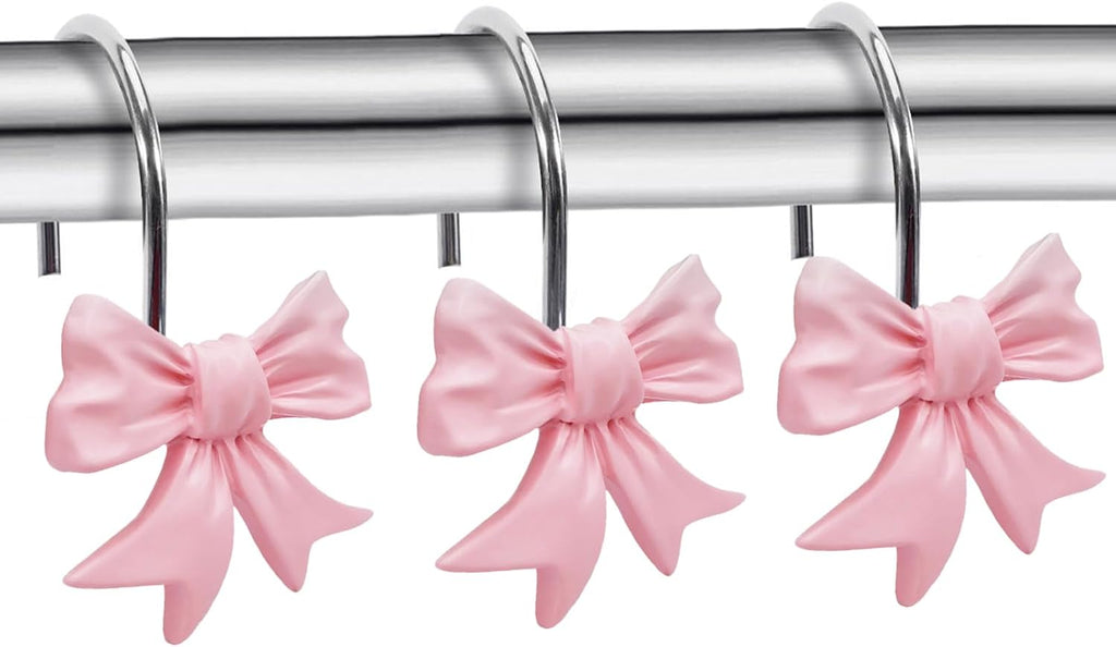 CHICTIE Decorative Shower Curtain Hooks, Bow Knot Shower Curtain Rings Hooks for Bathroom Baby Kids Room Rustproof Shower Hooks (Pink)