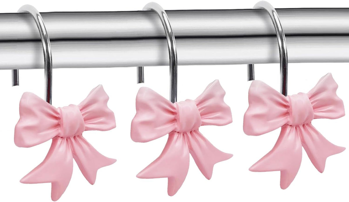 CHICTIE Decorative Shower Curtain Hooks, Bow Knot Shower Curtain Rings Hooks for Bathroom Baby Kids Room Rustproof Shower Hooks (Pink)