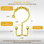 12 Pcs Gold Shower Curtain Hooks, 304 Stainless Steel Shower Curtain Hooks
