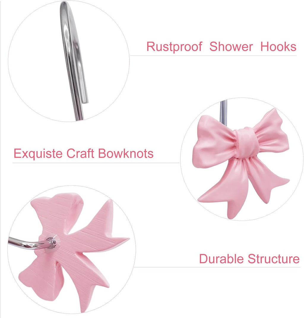 CHICTIE Decorative Shower Curtain Hooks, Bow Knot Shower Curtain Rings Hooks for Bathroom Baby Kids Room Rustproof Shower Hooks (Pink)
