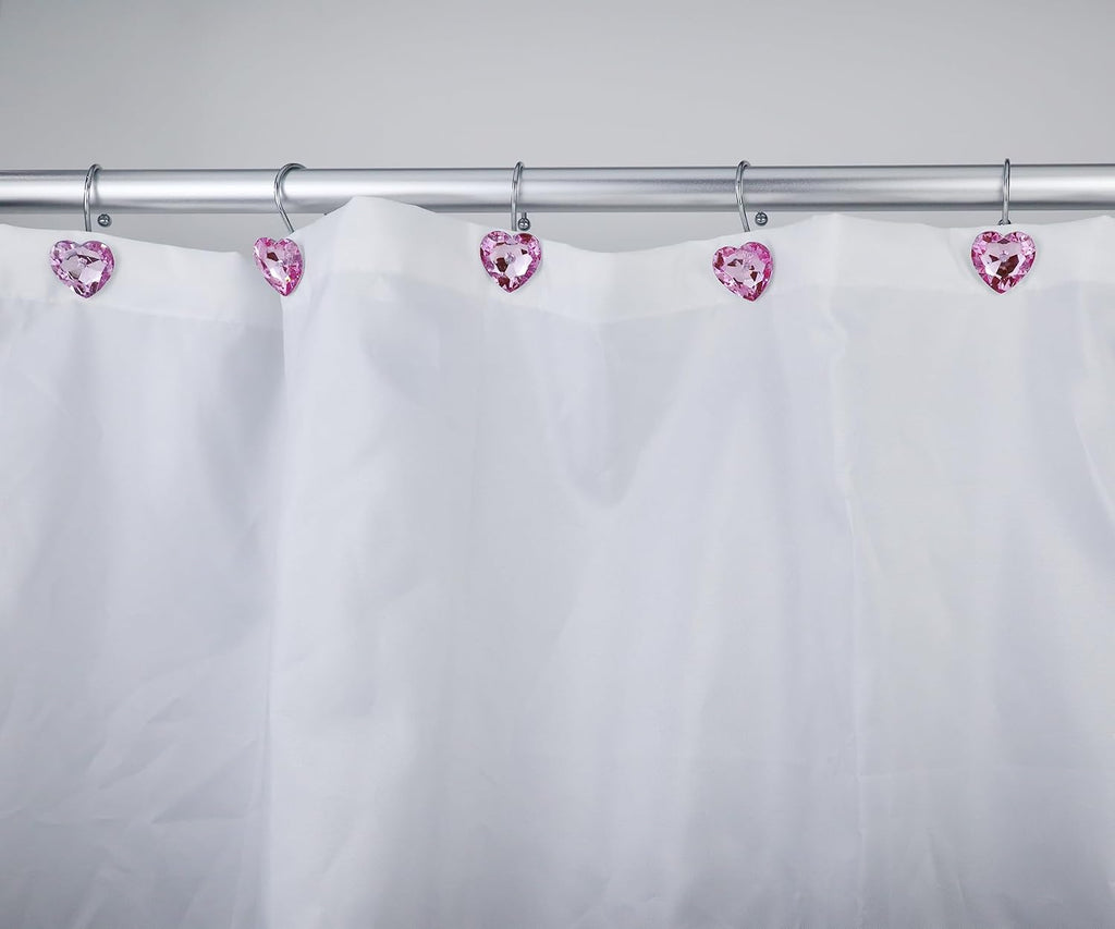 Shower Curtain Hooks Rings for Bathroom, 12PCS Valentines Day Heart Stainless Steel Rust Resistant Decorative Rhinestones Shower Curtain Rings Hangers for Shower Curtains, Clothing, etc.
