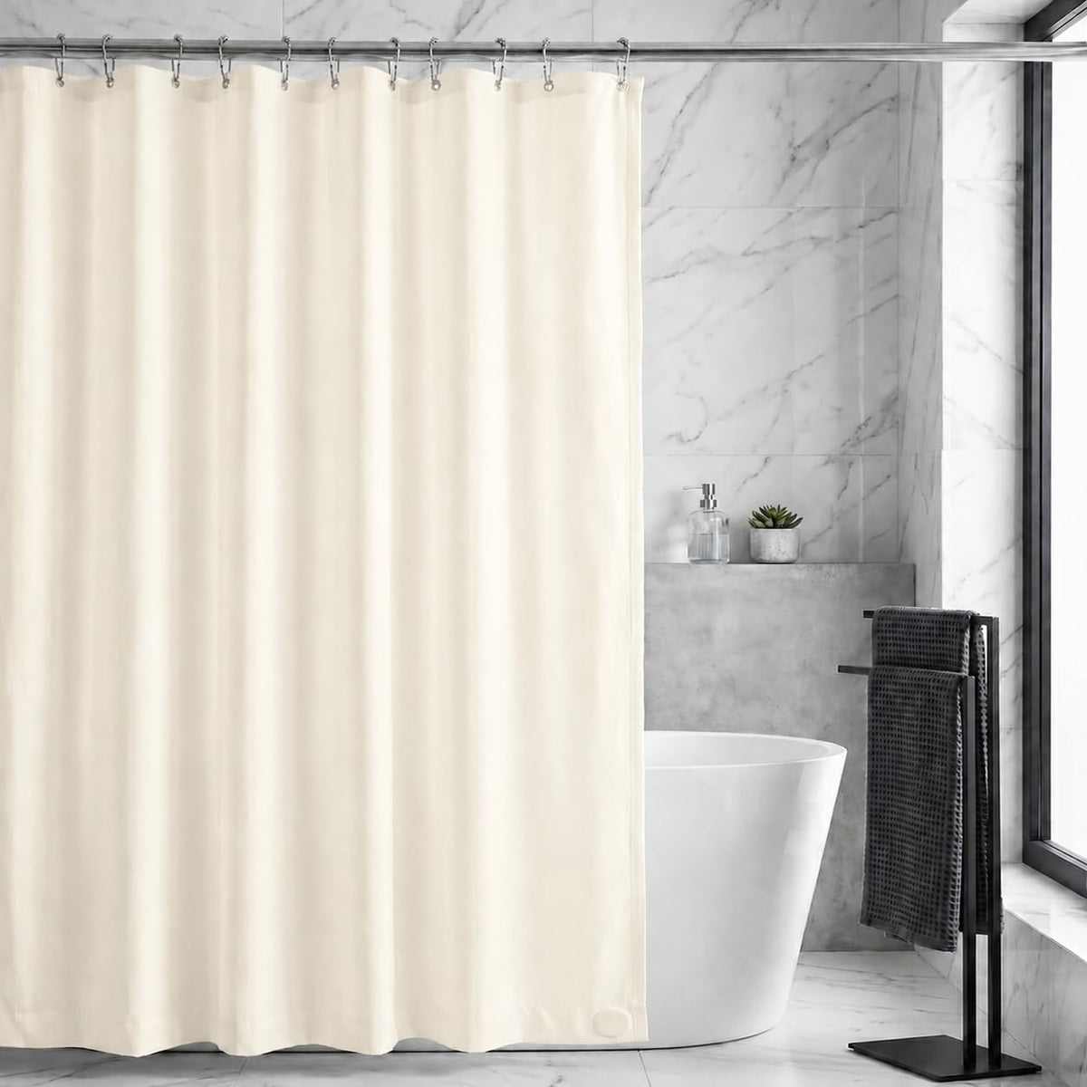 Waterproof Fabric Shower Curtain Liner, TPU Coated, PEVA-Free & Odorless, Hotel Quality, 3 Magnets, Rust-Proof Metal Grommets, Machine Washable, White, 72x72 Inch