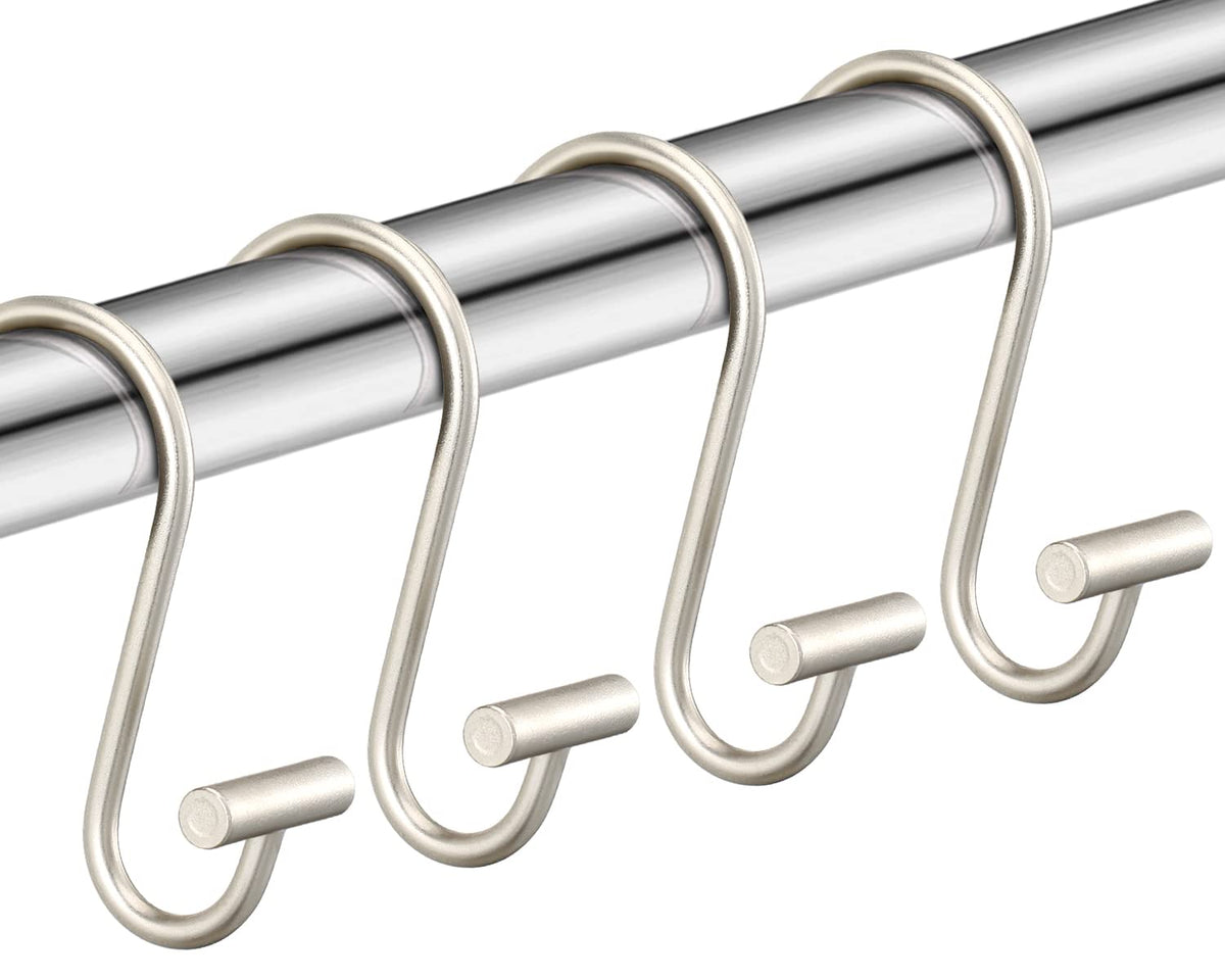 Nickel Shower Curtain Hooks, Rust Proof Shower Curtain Rings for Bathroom, Silver Metal Decorative Shower Curtain Hooks Hangers for Shower Curtain Rod, Set of 12 T-Bar Design