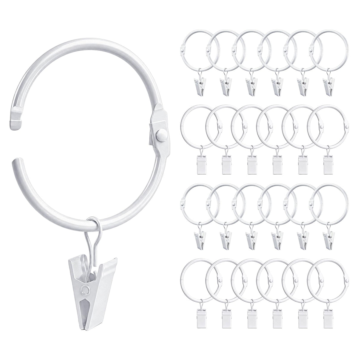 24 Pack 2 Inches Openable Curtain Rings with Clips