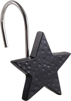 CHICTIE Star Shower Curtain Hooks,Black Decorative Shower Curtain Hooks Rings,Set of 12 Rust Proof Shower Hooks for Bathroom (Black)