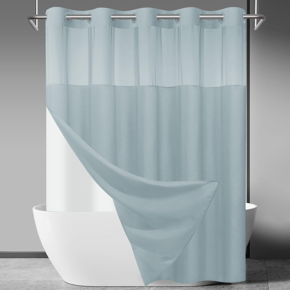 SORTTO Ringless Slub Shower Curtain with Snap in Liner, 71x74, Black