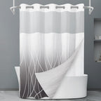 LXBNI Ringless Shower Curtain with Snap-in Liner, Gray White, 71 x 74 Inch