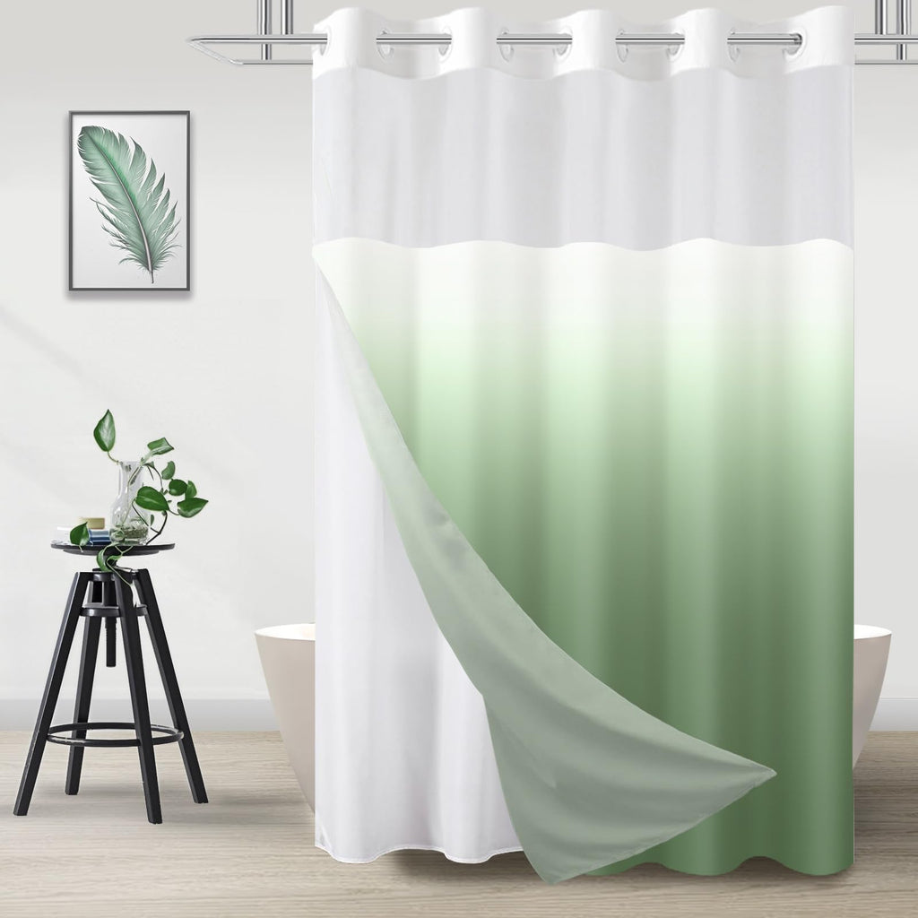 No Hook Shower Curtain and Liner Set, Ombre Black and White, 71x74