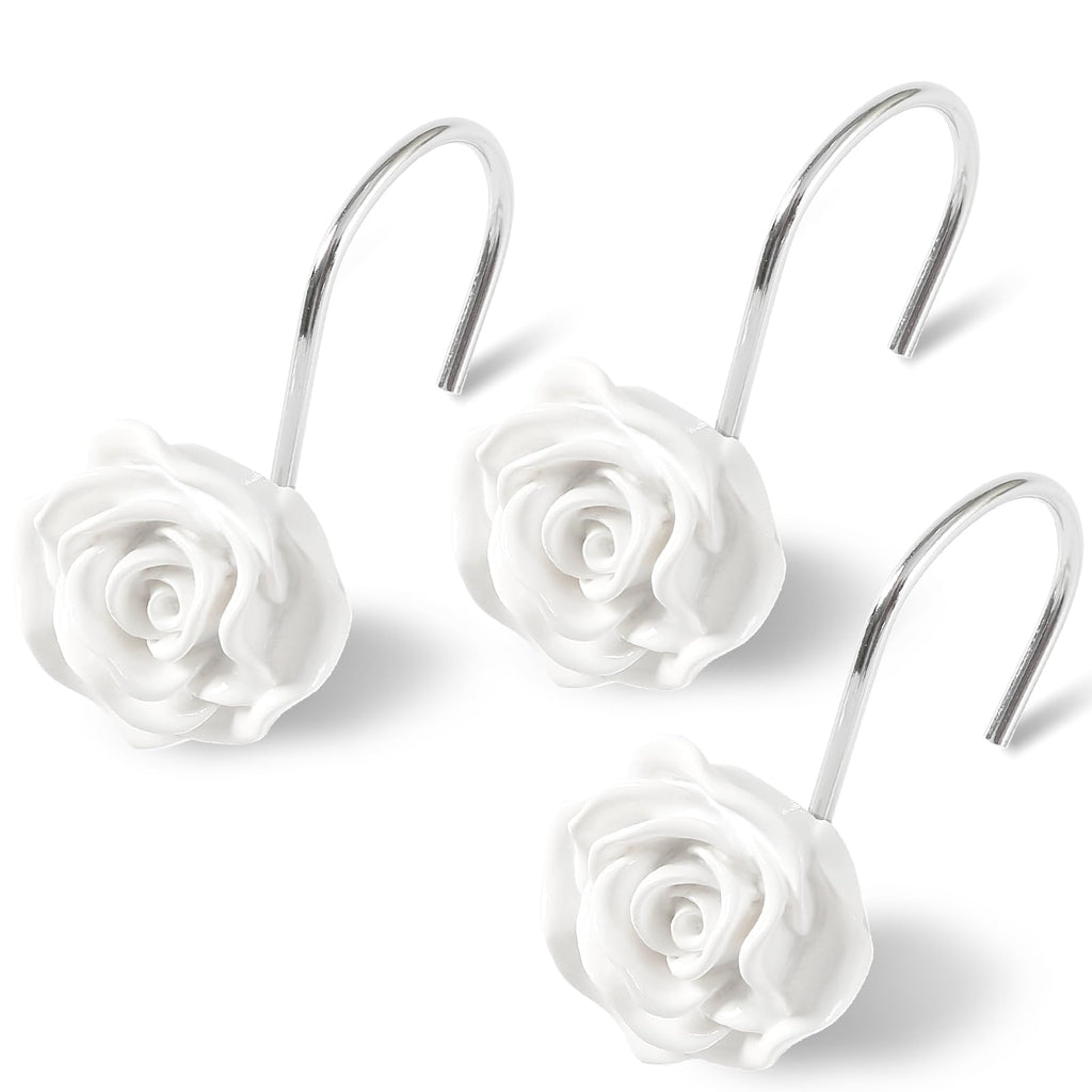 Cute Rose Floral Shower Curtain Hooks Rings for Bathroom,Pink 12PCS