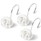 Cute Rose Floral Shower Curtain Hooks Rings for Bathroom,Pink 12PCS