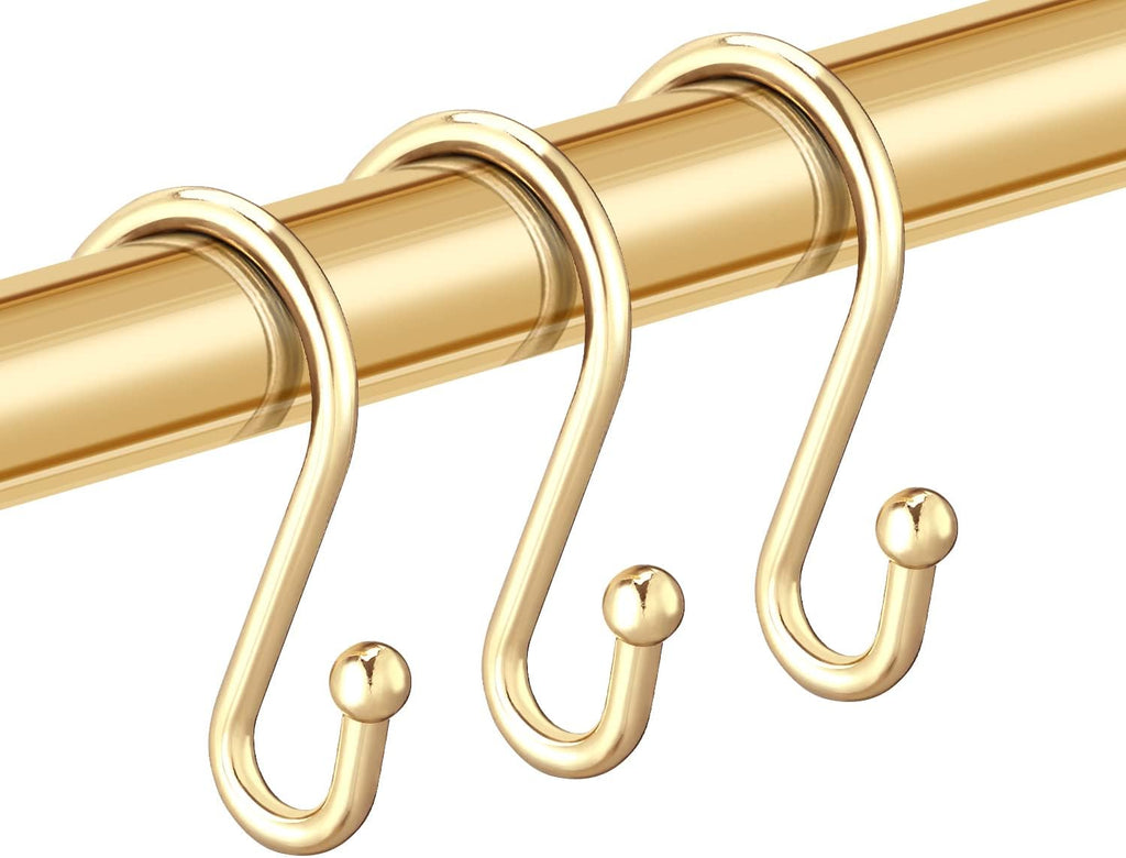 Shower Curtain Hooks, Set of 12 Rust Proof S Shaped Decorative Shower Curtain Rings,Multi-Purpose Hangers S Hooks (Gold)