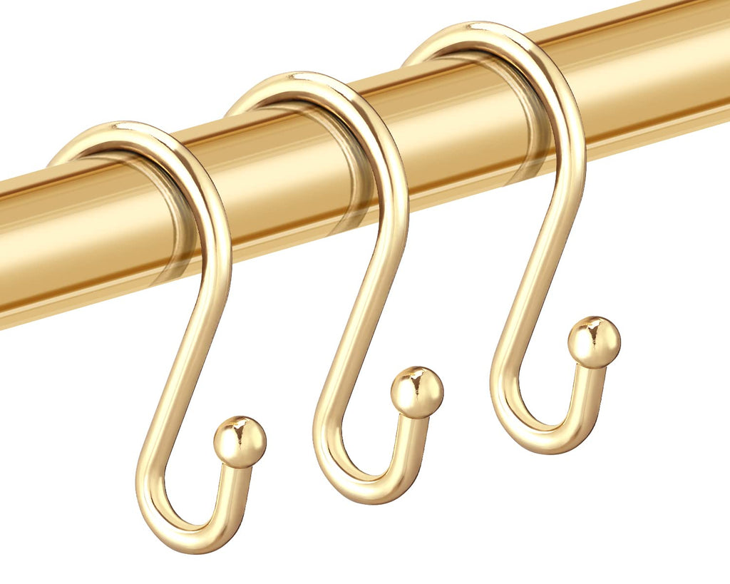 Shower Curtain Hooks, Set of 12 Rust Proof S Shaped Decorative Shower Curtain Rings,Multi-Purpose Hangers S Hooks (Gold)