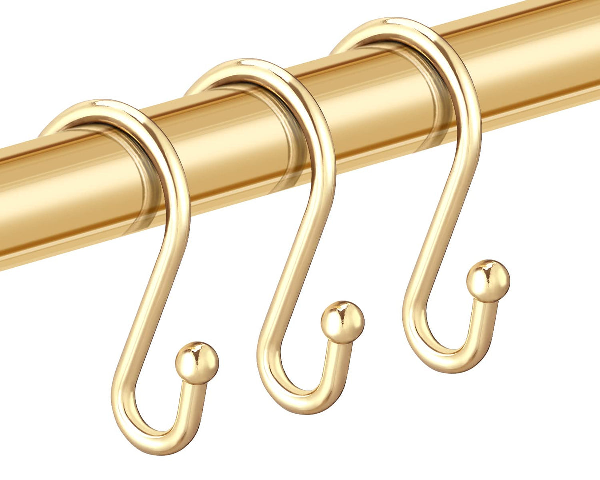 Shower Curtain Hooks, Set of 12 Rust Proof S Shaped Decorative Shower Curtain Rings,Multi-Purpose Hangers S Hooks (Gold)