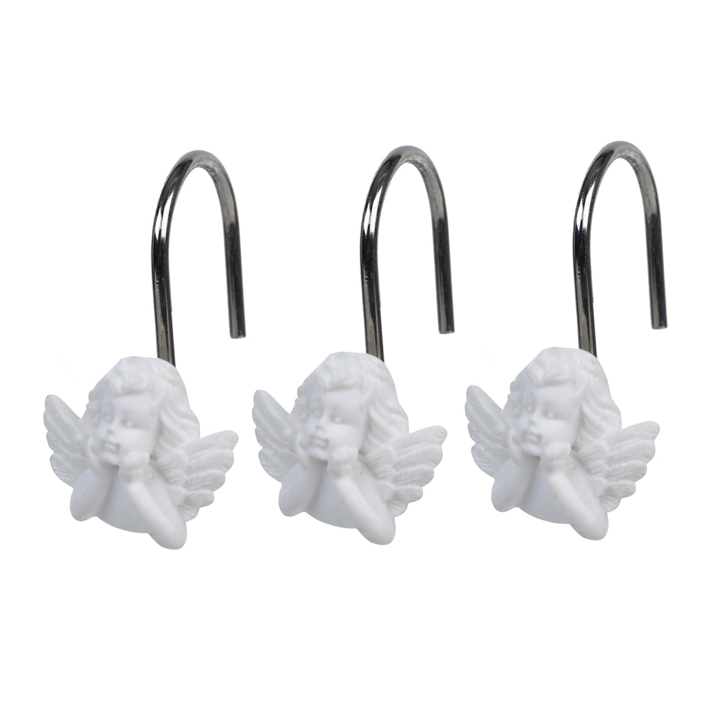 Twofish Home Golden Angel Shower Curtain Hooks Anti Rust Shower Curtain Hooks Decorative Resin Golden Angel Shower Curtain Rings Set of 12