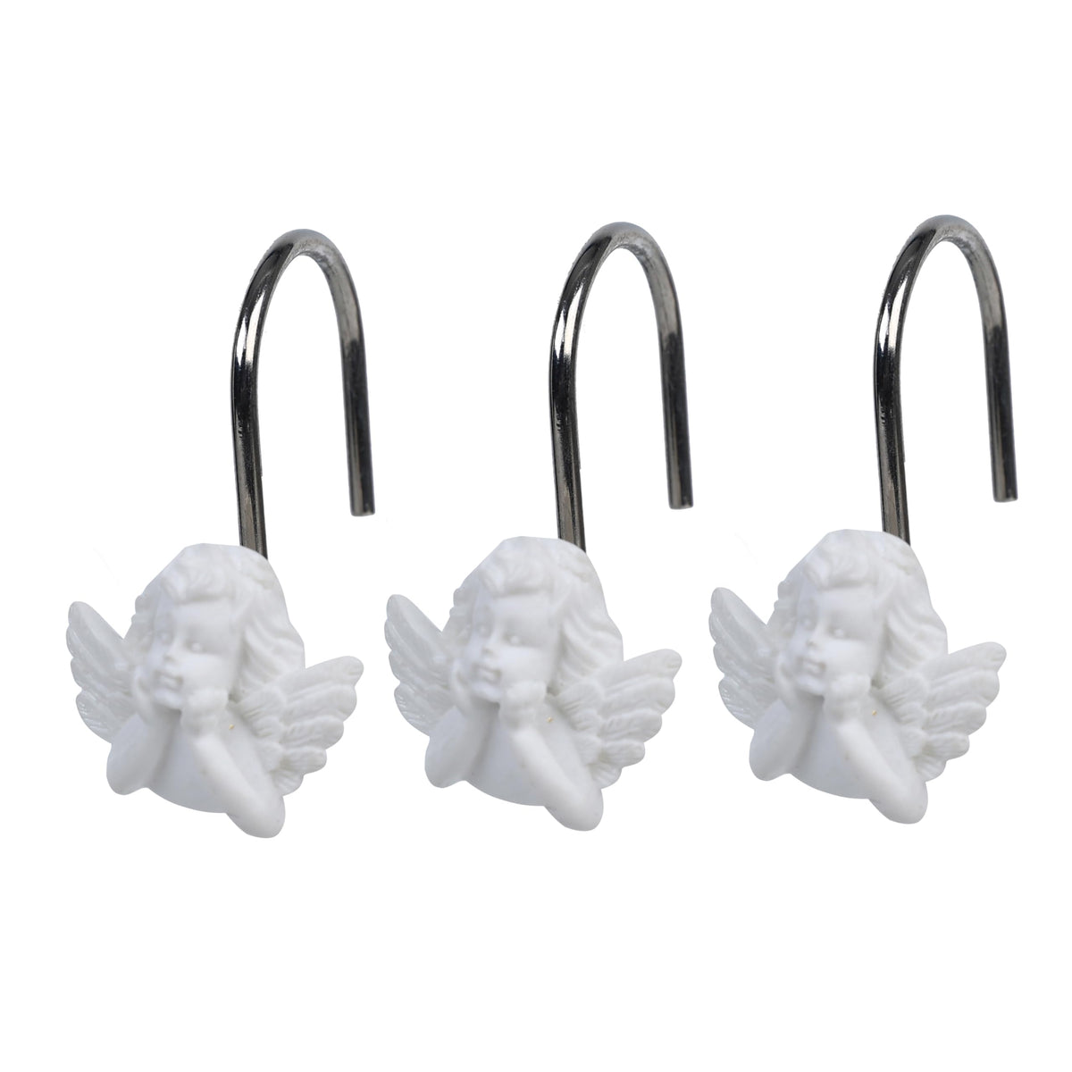 Twofish Home Golden Angel Shower Curtain Hooks Anti Rust Shower Curtain Hooks Decorative Resin Golden Angel Shower Curtain Rings Set of 12