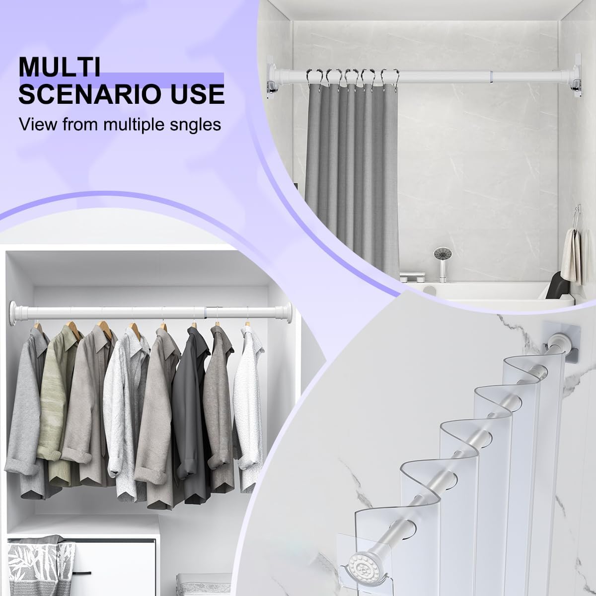 White Short Shower Curtain Rod 18-32 Inch, Non-Slip, Stainless Steel