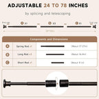 BRIOFOX Bronze Tension Curtain Rod 24 to 78 Inch(2-6.5ft) - Spring Tension Shower Curtain Rod, No Drilling Oil Rubbed Bronze Tension Rod for Curtains Windows