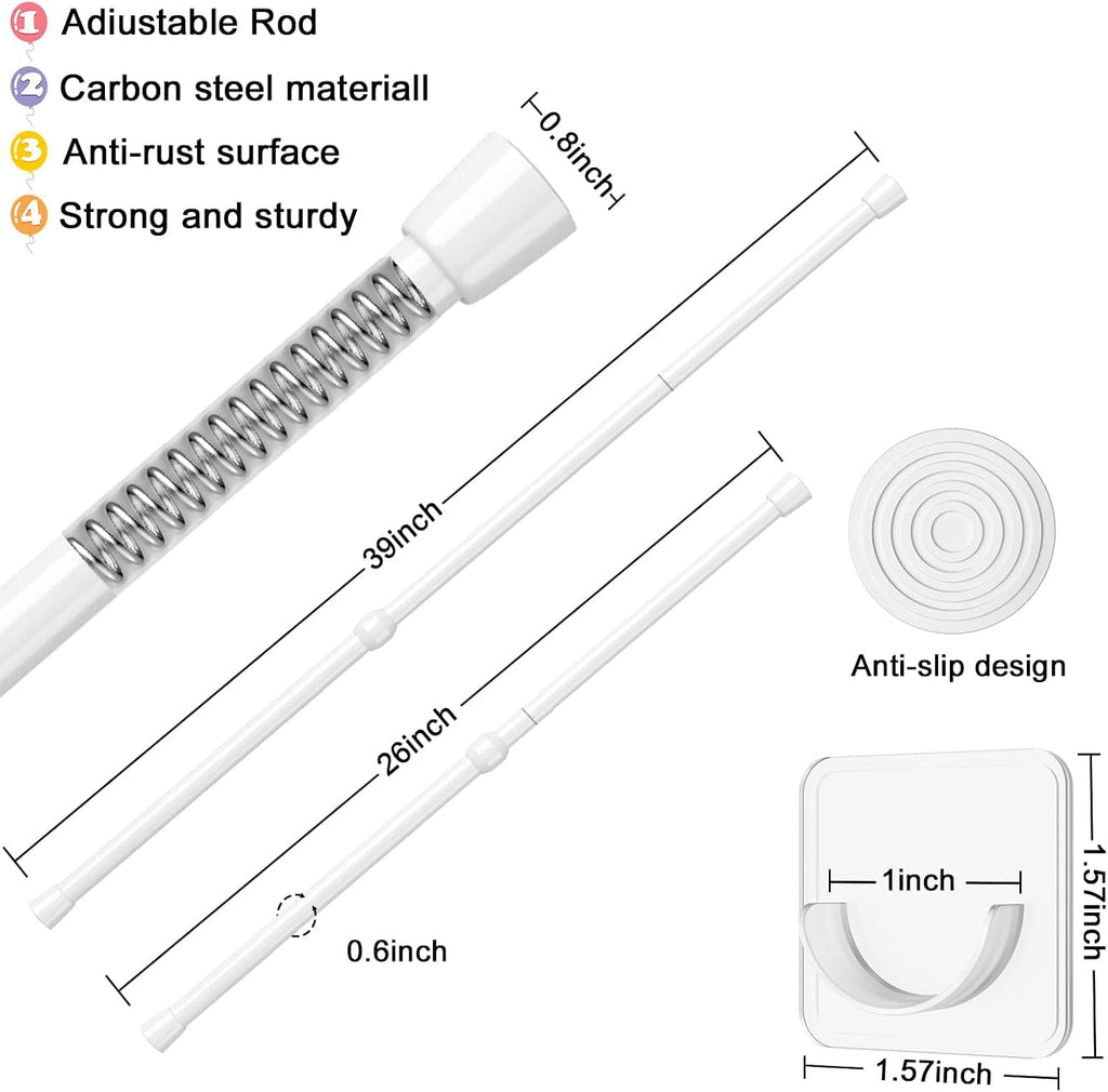 AIZESI 2Pcs Spring Tension Curtain Rods, Adjustable 26-39 Inch, White