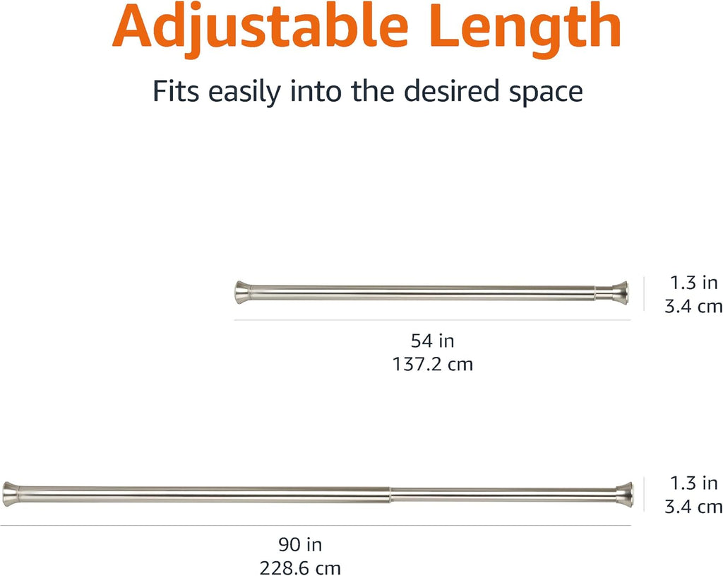 Amazon Basics No Drilling Spring Tension Curtain Rod, Adjustable Length 54-90" Width, Classic Finial, Nickel