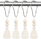 Boho Shower Curtain Hooks Rings Rustproof, CHICTIE Nautical Decorative Shower Curtain Rings with Handmade Wood Beads Tassel, Farmhouse Home Bathroom Bedroom Baby Room Decor Set of 12 (Natural Jute)