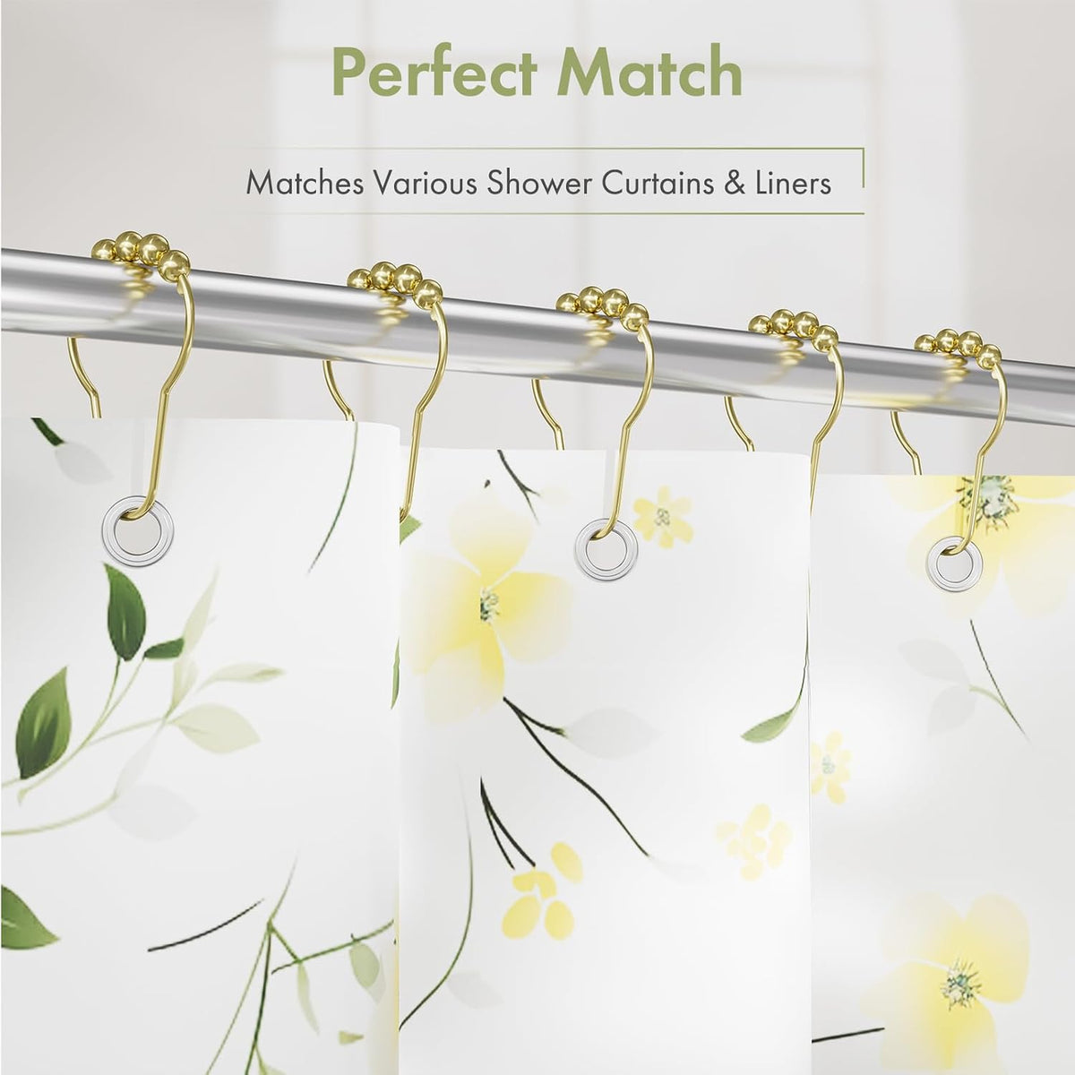 Gold Shower Curtain Hooks, Amazer Shower Curtain Rings Hooks, 12 Pcs Stainless Steel Shower Hooks for Shower Curtain, Rust Proof Shower Curtain Hooks, Shower Hooks for Curtain Bathroom