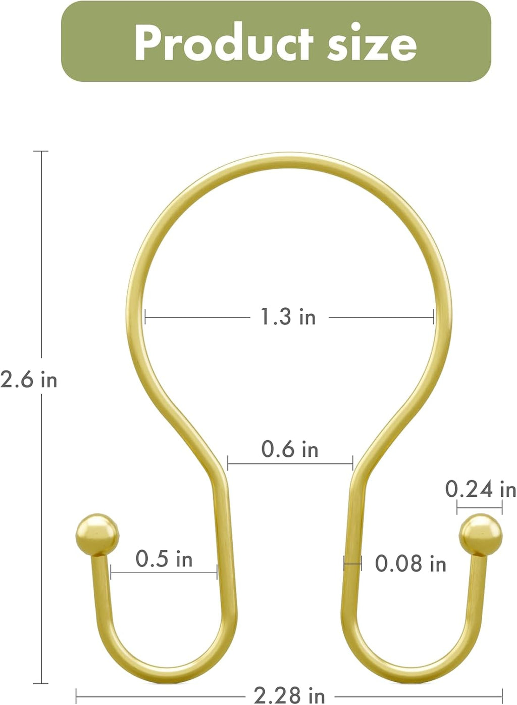 AmazerBath Shower Curtain Hooks Gold Shower Curtain Rings, Simple Double Hook Shower Curtain Hooks Rust Proof, Metal Smooth Shower Hooks for Shower Curtain Rod, 12 Pcs Shower Rod Hook Light Gold