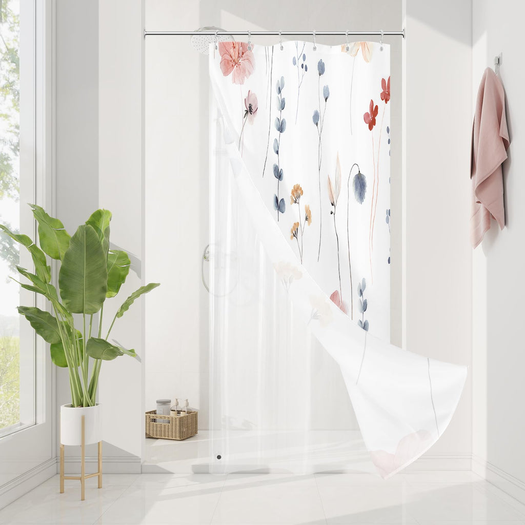 Gibelle 3 in 1 Sage Green Watercolor Floral Shower Curtain Liner Set, 72x72