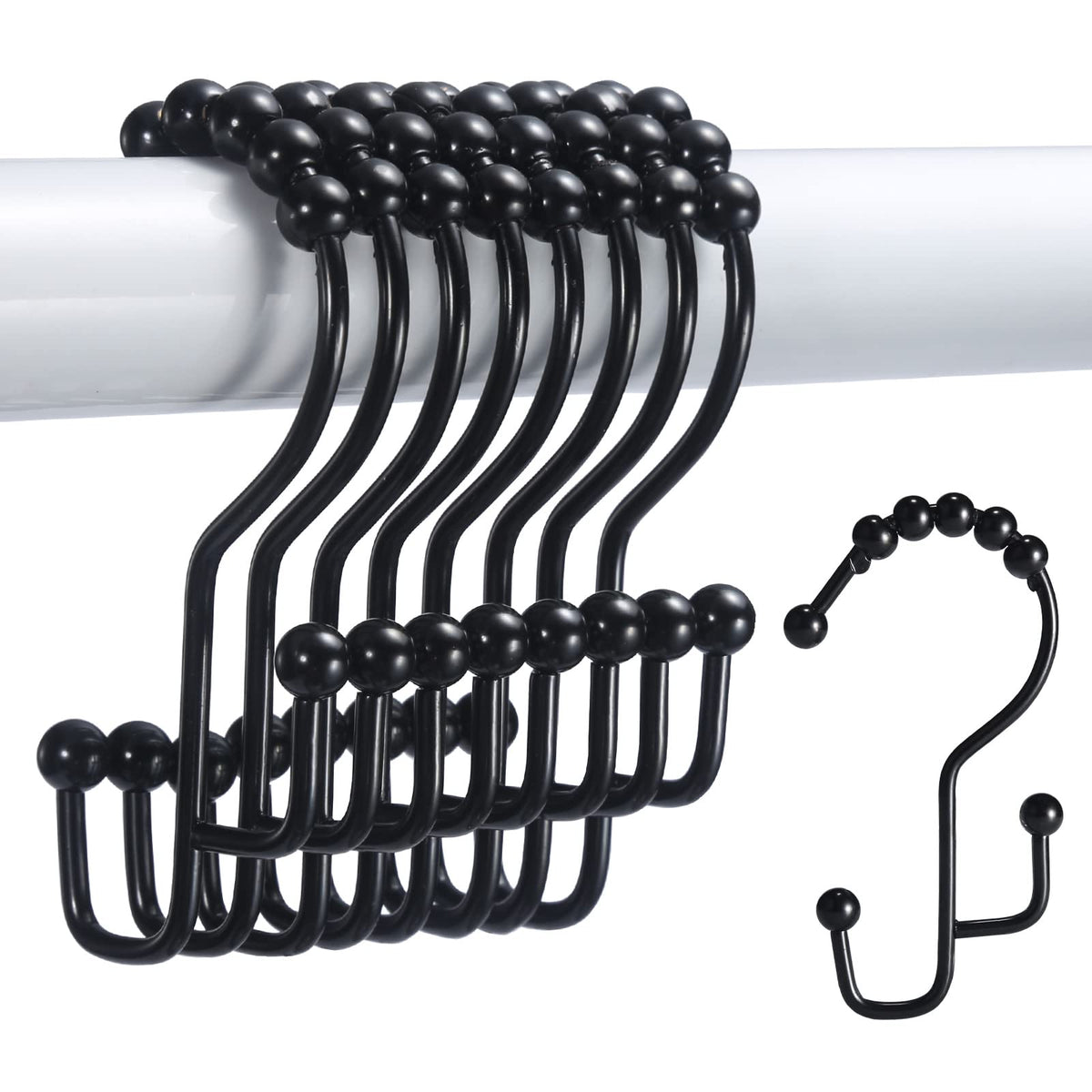 Shower Curtain Rings, SUTINE Double Shower Curtain Hooks, Rust-Resistant Stainless Steel Shower Curtain Rings, Easy Sliding Metal Shower Hooks for Shower Curtains & Liners, 12pcs-Matte Nickel
