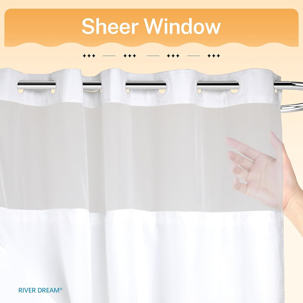RiverDream Heavyweight Waffle No Hook Shower Curtain with Liner,White,71x74